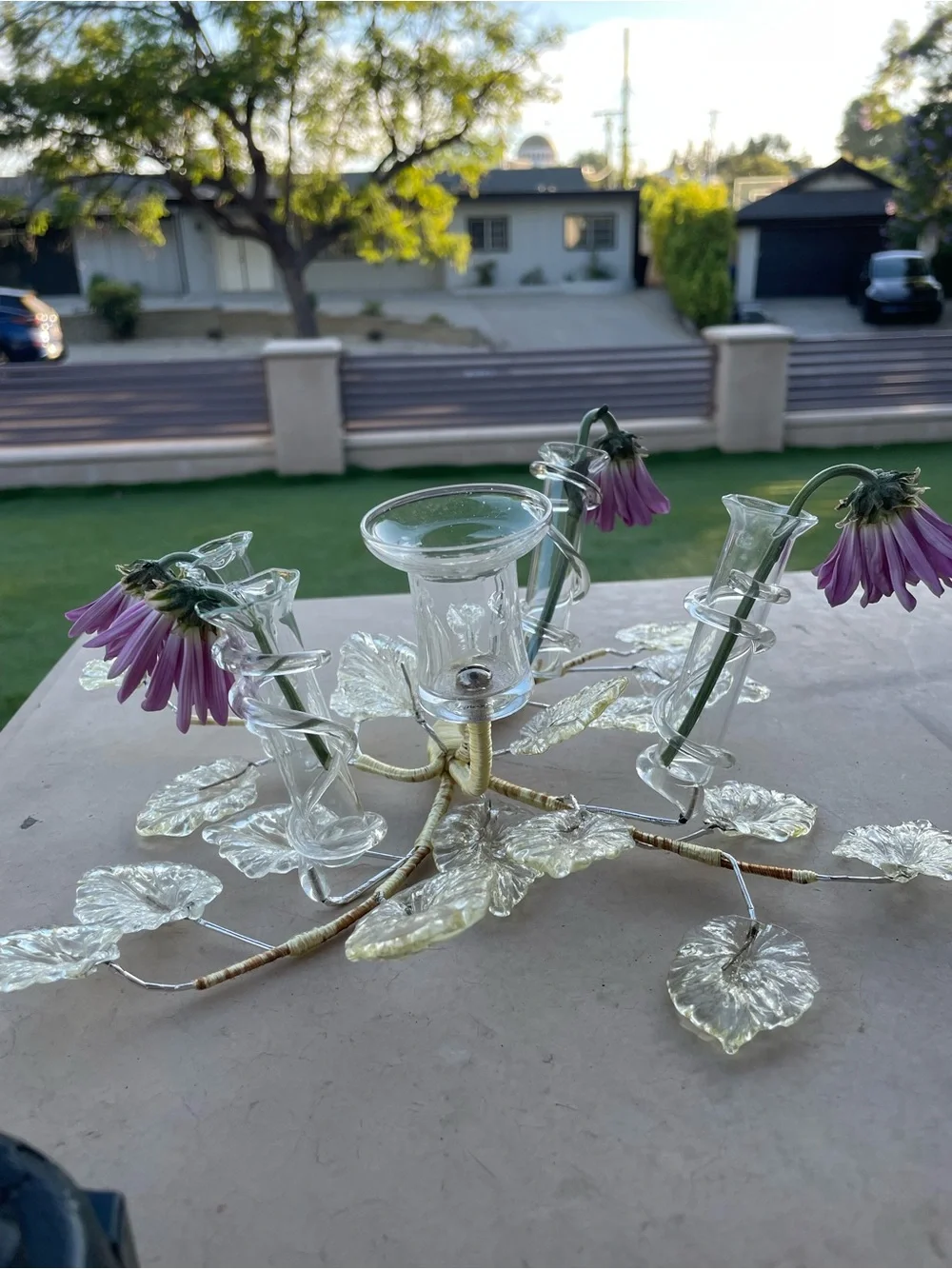 Vintage Murano Style Glass Flower Candelabra Centerpiece Venetian Epergne Tussie